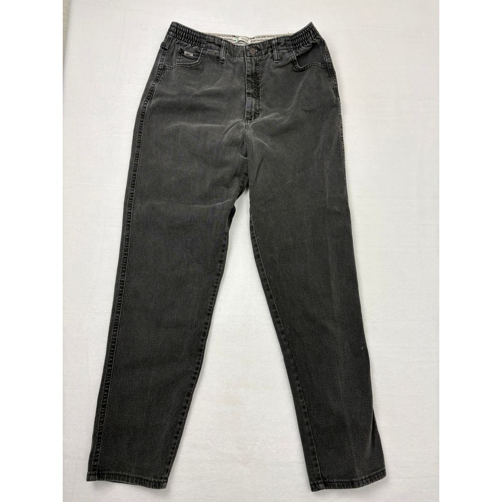 Lee Side Elastic Waist Jeans Womens 14 Long Charcoal Gray High Rise Straight Leg